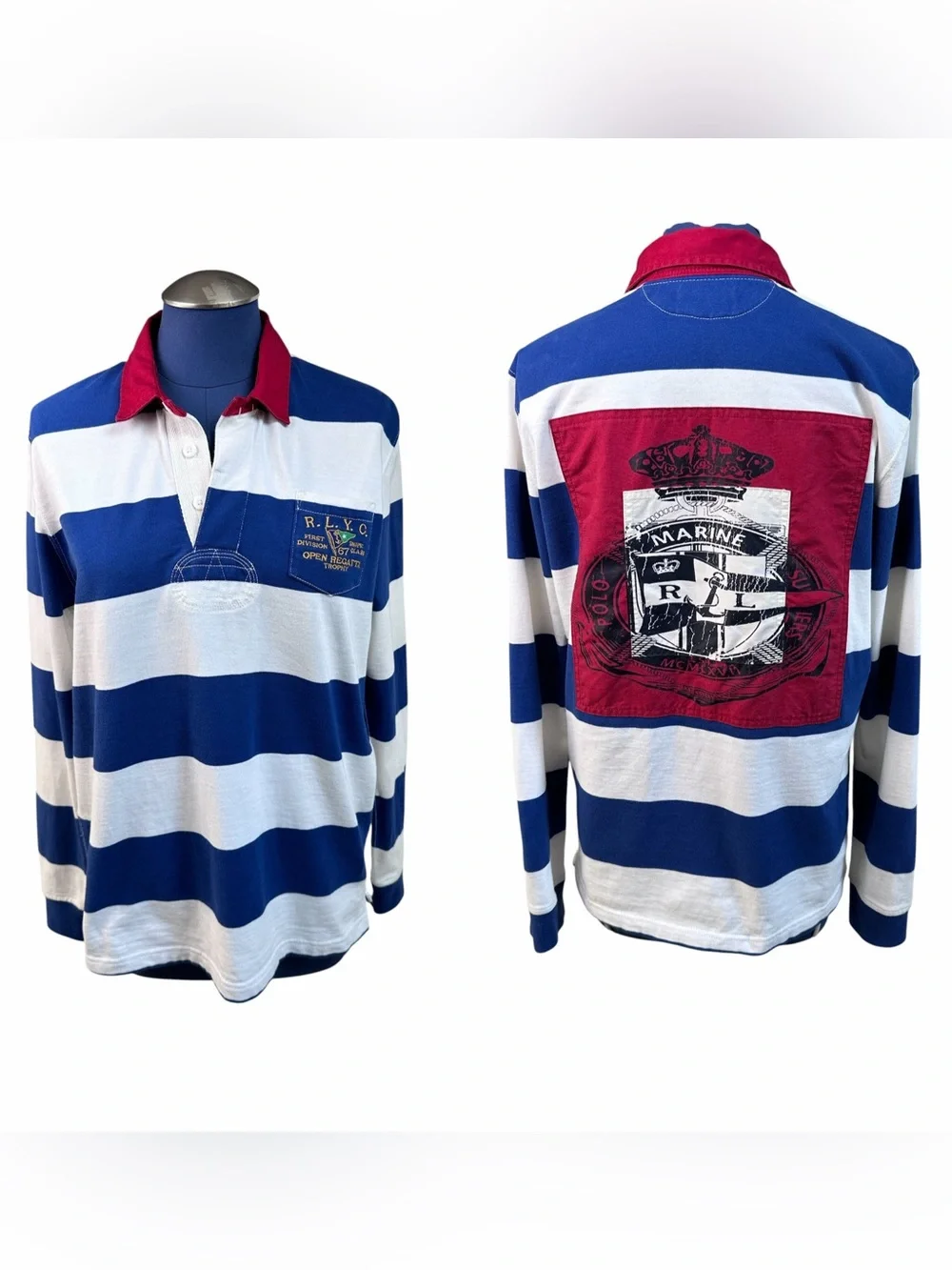 Vintage Women’s Polo Ralph Lauren Nautical Rugby Shirt Size Large Slim Fit - Picture 1 of 16